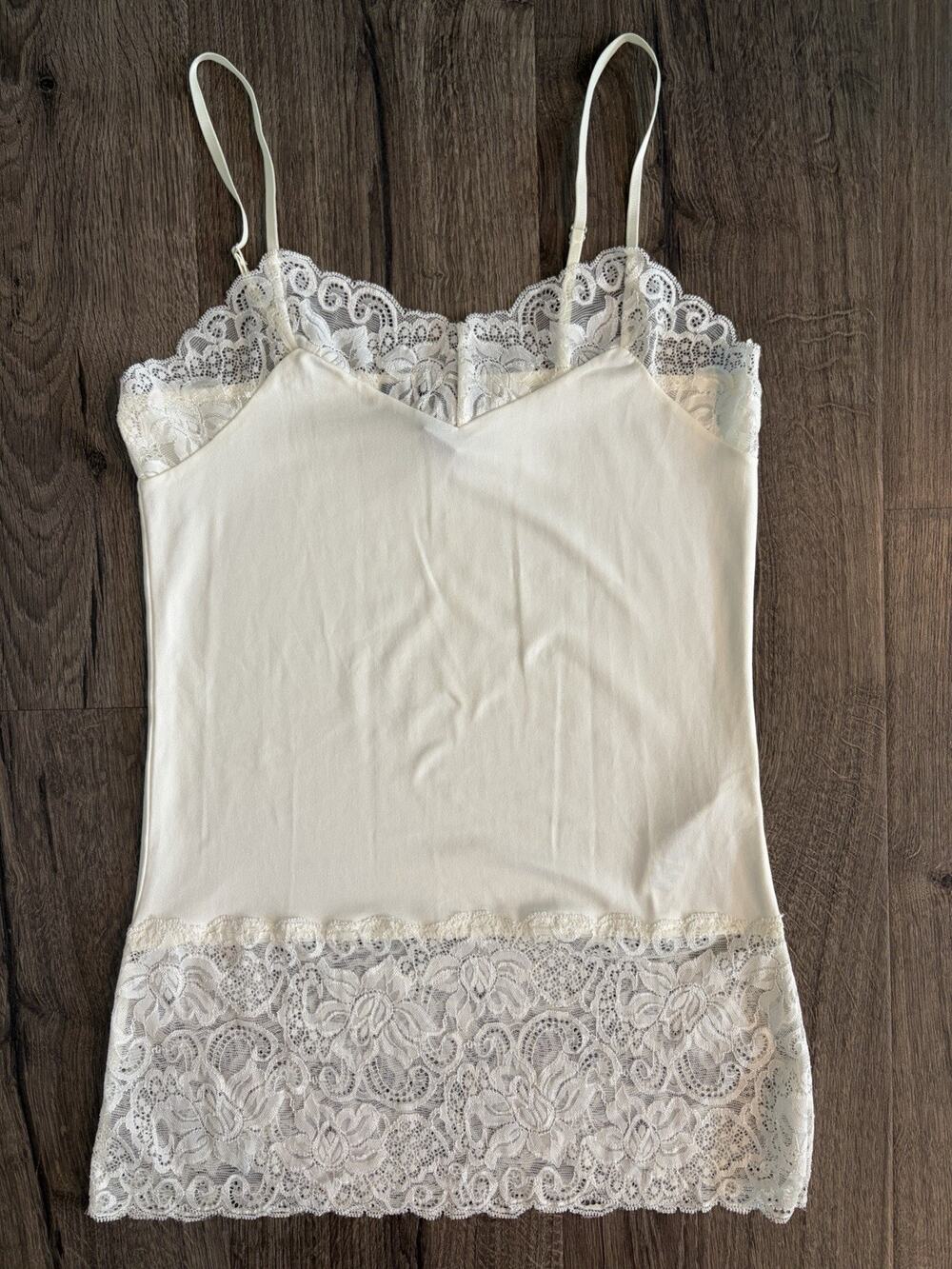 White House Black Market WHBM Ivory Lace Trim Satin Camisole Tank Top XS